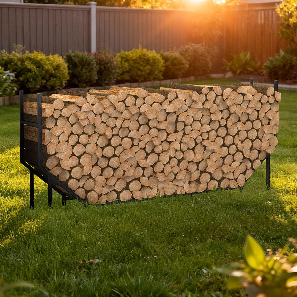 NOMISPADVIC Storage Racks for Firewood, 6FT Heavy Duty Outdoor Indoor Firewood Holder, Wood Stacking Rack for Fireplace, Patio, Deck with Logs Bracket Kit, Black
