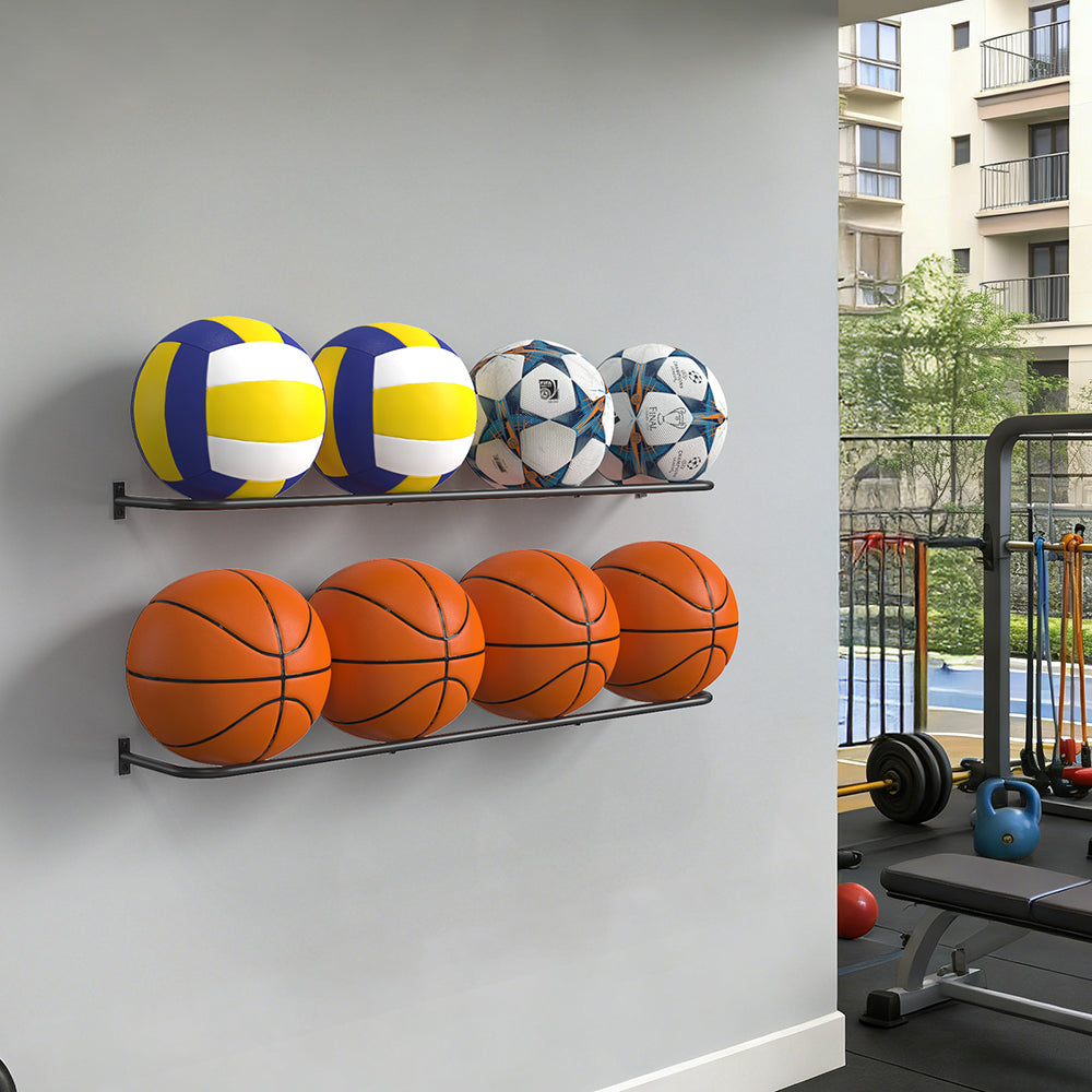 NOMISPADVIC Wall-Mounted Tool Racks, Heavy Duty Metal Garage Organization with 12 Hooks & 2 Adjustable Shelves, Wall Mount Ball Racks for Garage, Tools Holder, Black