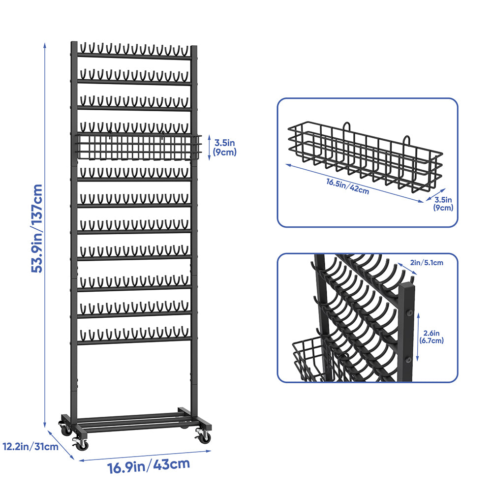 NOMISPADVIC Coat Stands, Heavy Duty 2-Sided Braiding Rack with Wheels & Anti-Tip Design, Freestanding Hair Braiding Stand, Standing Garment Holder for Home, Office, Salon, Black