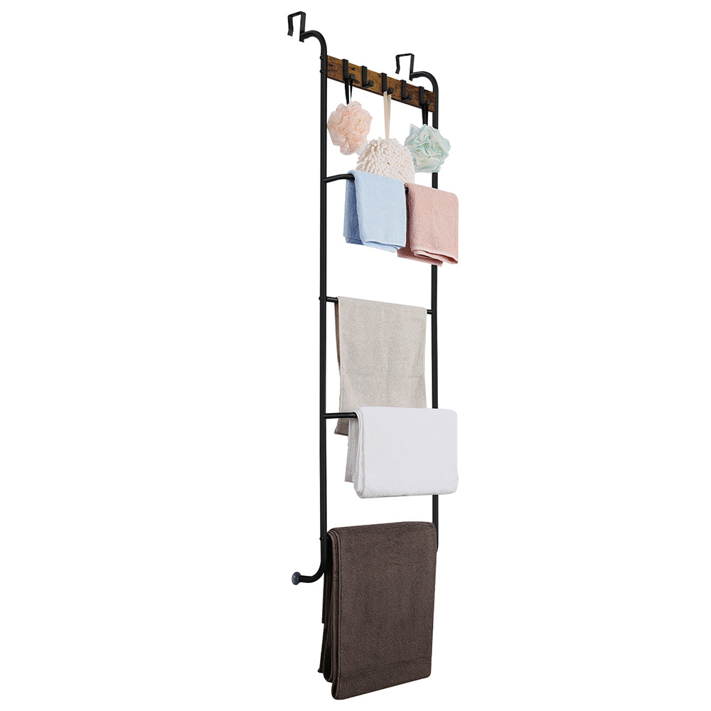 NOMISPADVIC Over The Door Towel Racks, 4 Tier Behind Door Towel Holder with Shelves & Hooks, Bathroom Door Rack Hanger Organizer for Towels, Livingroom, Back of Door Storage