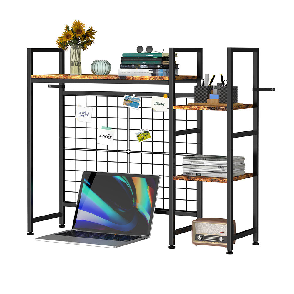 NOMISPADVIC Table Tops for Computer Desk, Multipurpose Desktop Organizer with Bookshelf - Sturdy Metal & Wood Desk Hutch for Home Office, Standing Desk Tabletop, High Capacity Storage (Brown & Black Options)