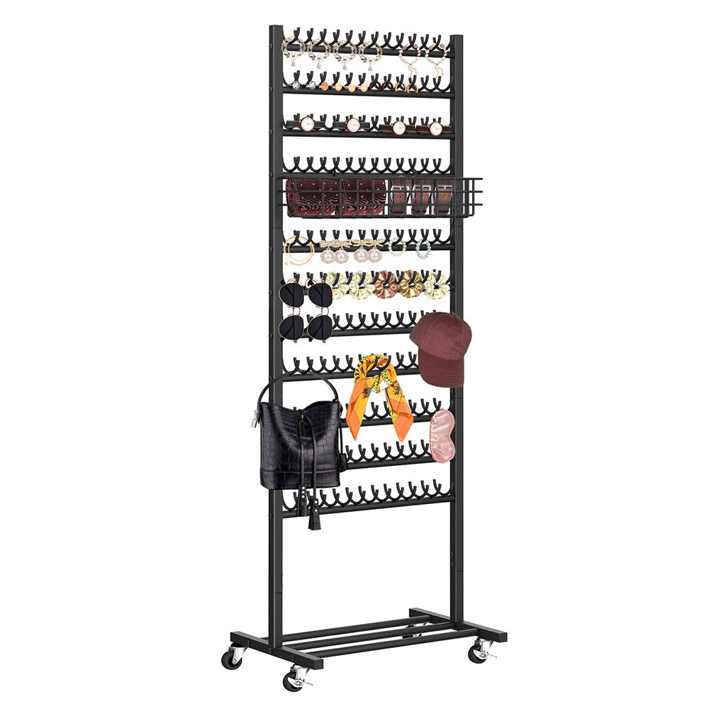 NOMISPADVIC Coat Stands, Heavy Duty 2-Sided Braiding Rack with Wheels & Anti-Tip Design, Freestanding Hair Braiding Stand, Standing Garment Holder for Home, Office, Salon, Black