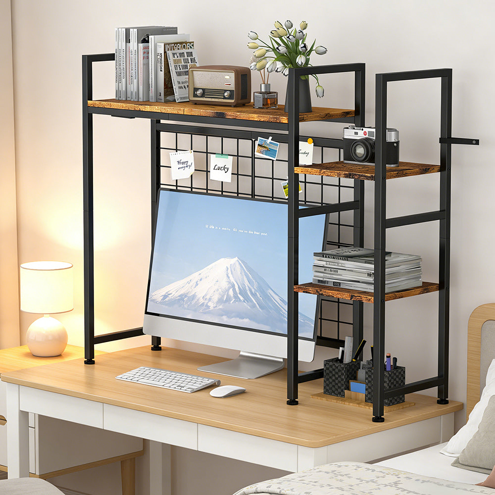 NOMISPADVIC Table Tops for Computer Desk, Multipurpose Desktop Organizer with Bookshelf - Sturdy Metal & Wood Desk Hutch for Home Office, Standing Desk Tabletop, High Capacity Storage (Brown & Black Options)