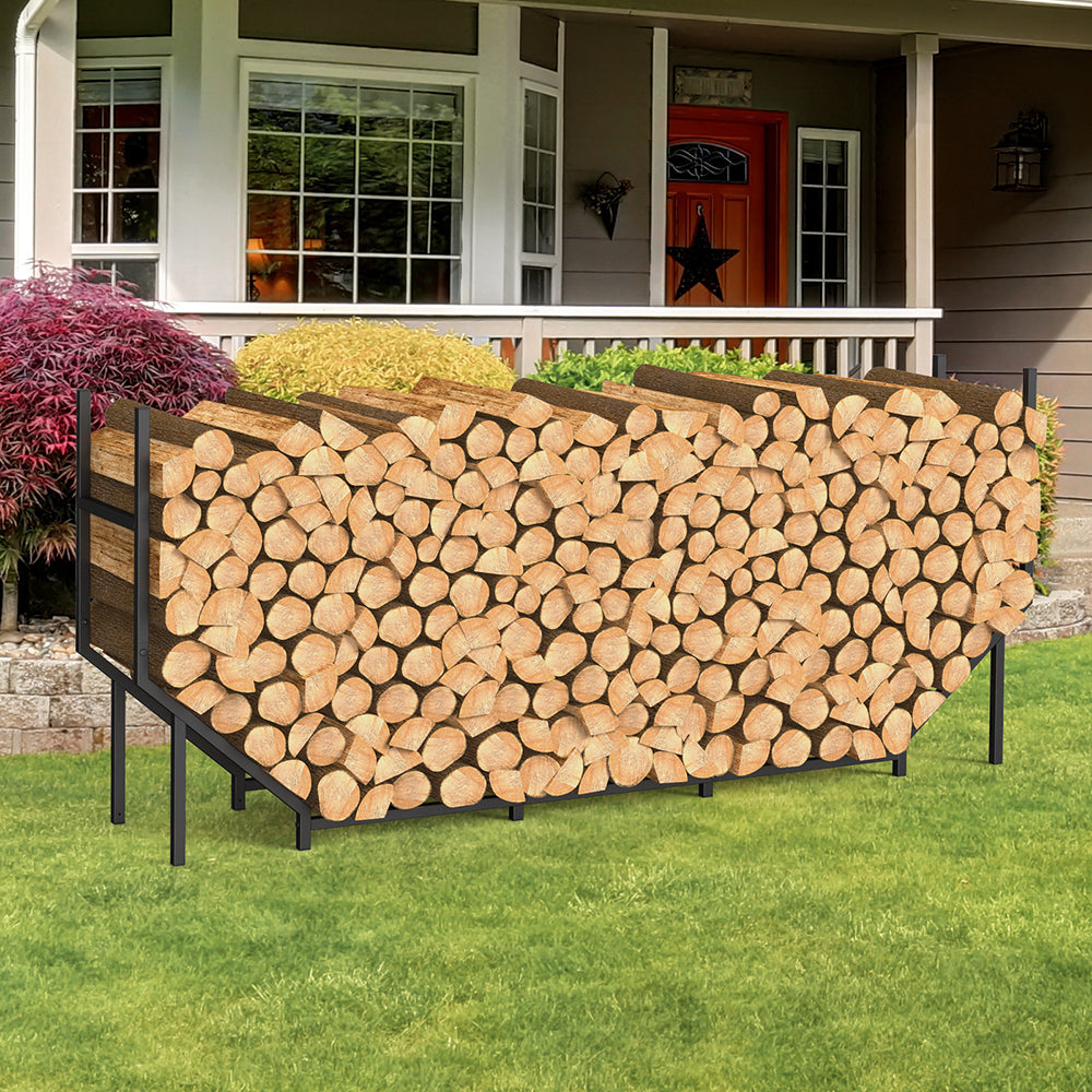 NOMISPADVIC Storage Racks for Firewood, 6FT Heavy Duty Outdoor Indoor Firewood Holder, Wood Stacking Rack for Fireplace, Patio, Deck with Logs Bracket Kit, Black